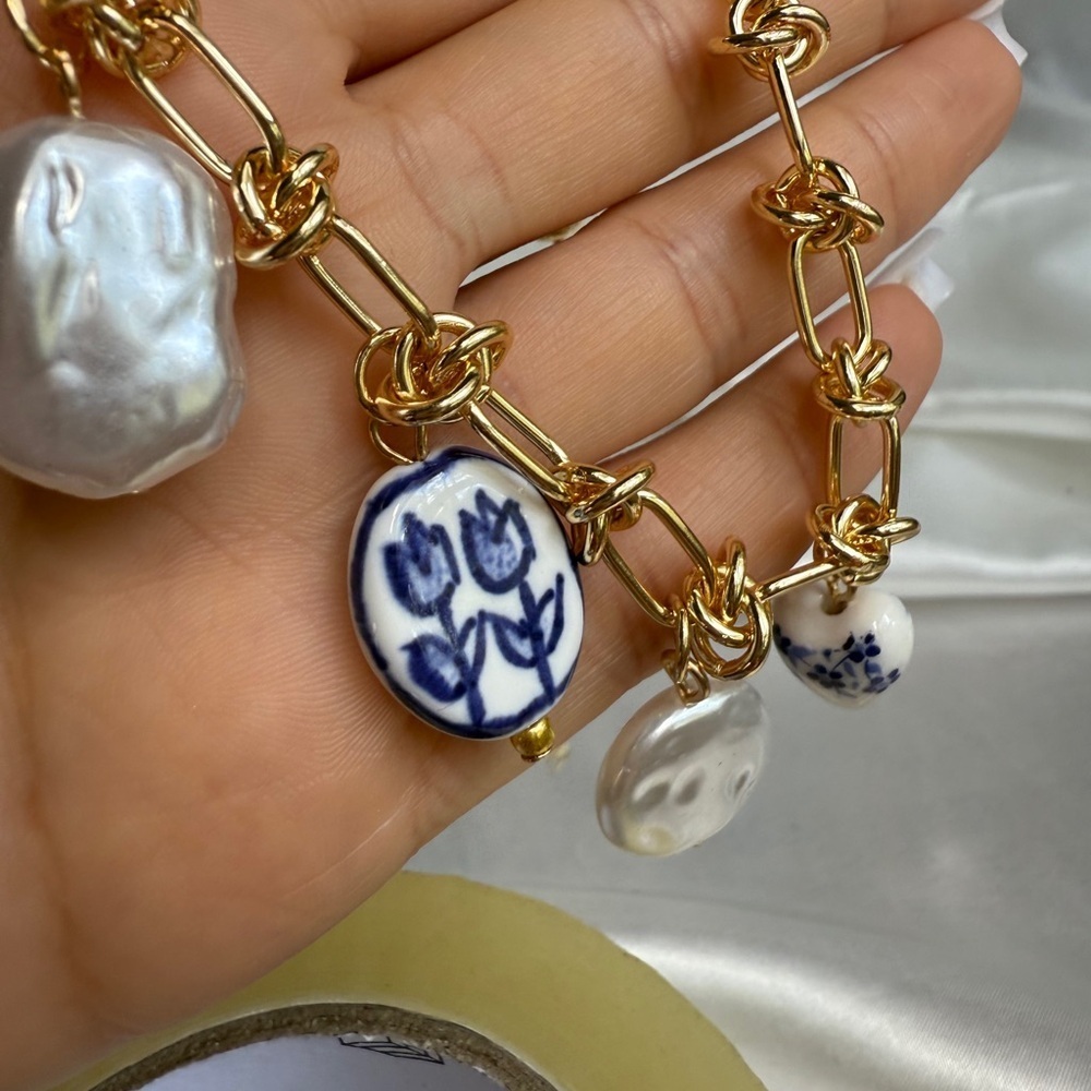 Summertime Gold and Blue Charm Necklace - Picture 9 of 16